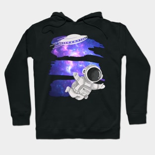 Floating astronaut Ufo alien abduction funny cute spaceship moon mars cosmic space Hoodie